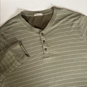 Marine‎ Layer Double Knit Henley Pullover Shirt Green Striped Mens Large / XL